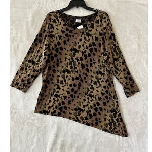 NWT Citiknits Brown Asymmetrical Tunic Top XL Slinky Travelers